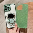 thumbnail image 3 of Compatible for iPhone 13 Pro Max 6.7 Inch Bling Plating Astronaut Hidden Stand Case, Cute 6D Stand Glitter Phone Case - Green, 3 of 5