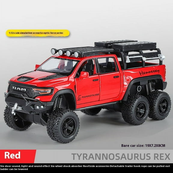 1:32 RAM 1500 TRX 6X6 Tyrannosaurus Rex , Pickup Alloy Car Model Sound and Light Children's Toy Collectibles Birthday gift