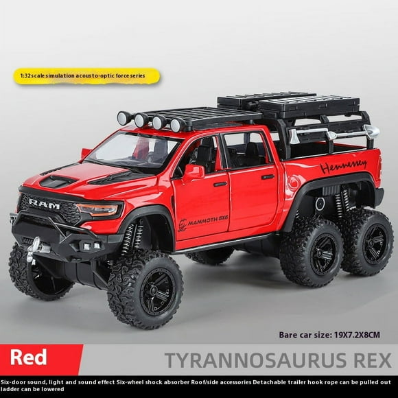 Boxed 1:32 Tyrannosaurus Rex 6X6 Pickup Truck Model, Alloy Die Cast Children's Off-Road Vehicle Toy Boy Gift,RED WITH BOX