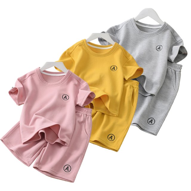 Nmmacb 4-11 Ans Ensemble T-Shirt Unisexe Couleur Unie Manches Courtes Col Rond T-Shirt en Coton Bermuda Confortable