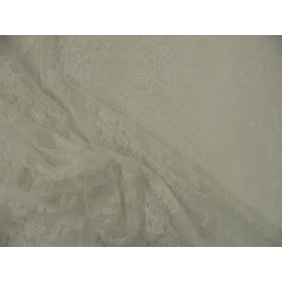 Stretch Lace Apparel Fabric Sheer Off White Metallic Floral OO34
