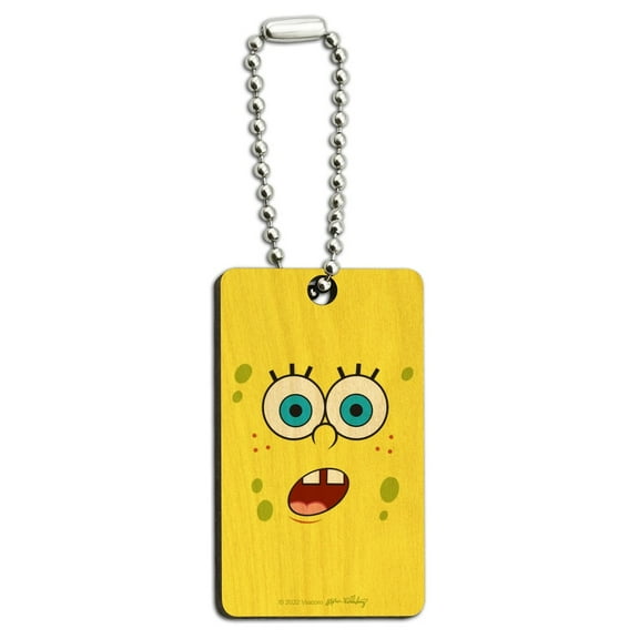Spongebob Surprise Face Wood Wooden Rectangle Keychain Key Ring