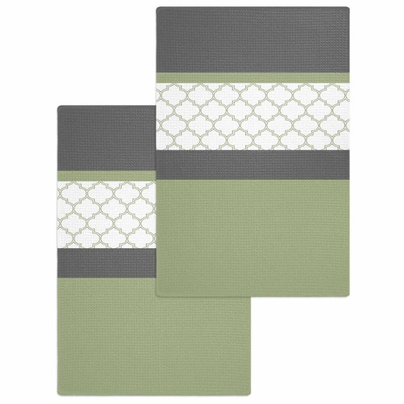 Sage Green Morocco Kitchen Dish Towels for Drying Dishes Set of 2, Modern Stitching Geometric Striped Grey Waffle Weave Microfiber Hand Tea Bathroom Towels Quick Dry & Absorbent Towel 15.7x23.6