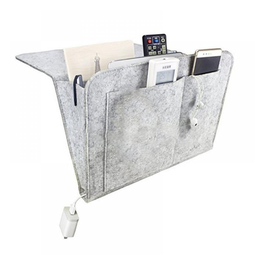 Wifehelper Portable Simple Style Felt File Bedside Caddy Storage Bag 2 Small Pockets for Organizing Tablet Magazine Phone More Gadget gray 