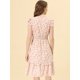 thumbnail image 4 of Vestido de volantes fruncidos con cuello en V y mangas con volantes florales para mujer blanco M, 4 of 6