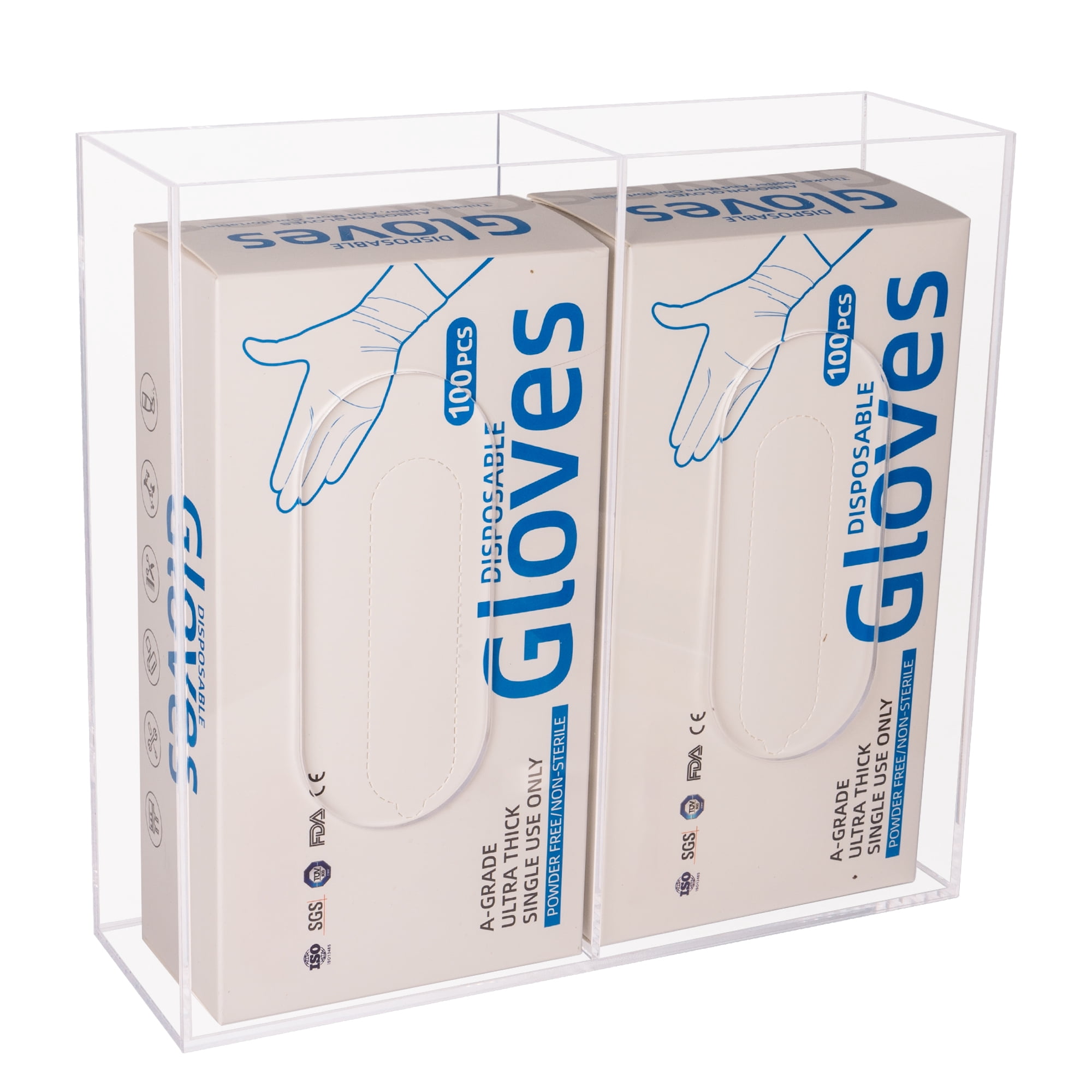 Aphbrada Glove Box Dispenser Holder Wall Mounted, Acrylic Double Gloves Rack for Medical, Latex, Rubber, Nitrile, Exam, Disposable Glove Boxes, Tissues Box Cover Holder, Clear
