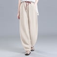 thumbnail image 2 of Summer Pants for Women Pocket Elastic Breathable Trousers Loose Waist Pant Womens Pants Indoor Soccer Trousers for Women Work Toga Womens Boot Leg Pantsuits Work Casual Outfit Olive plus Beige 2XL, 2 of 5