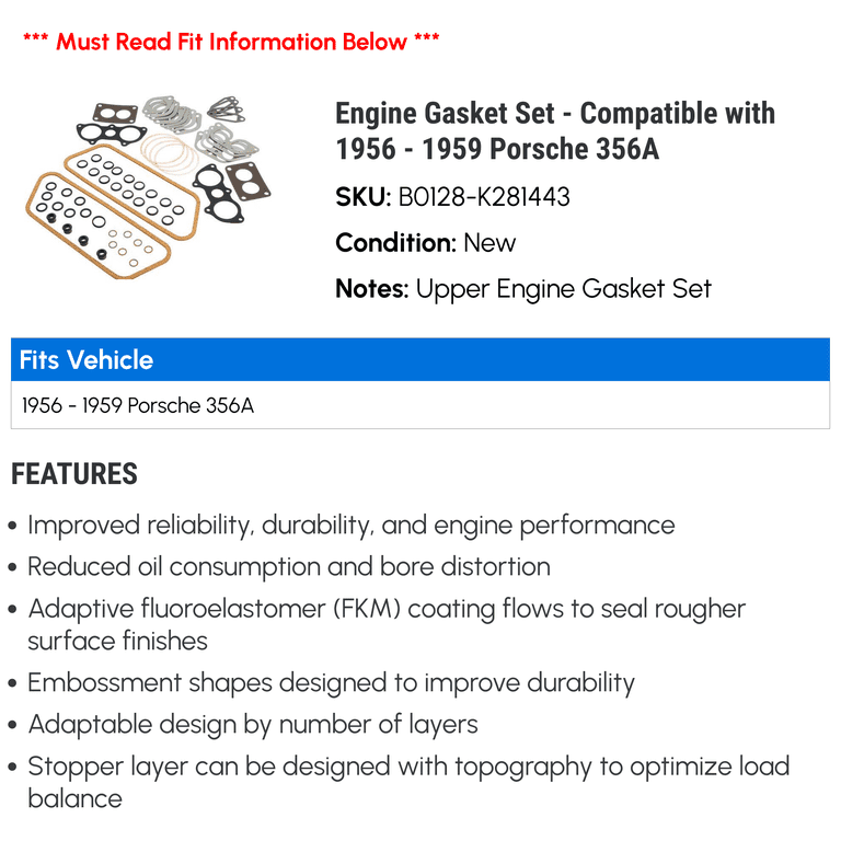 Engine Gasket Set - Compatible with 1956 - 1959 Porsche 356A 1957