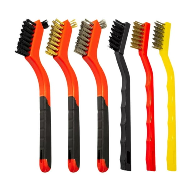 Cepillos de alambre de cárcel de alto rendimiento de 6 pcs, limpiando el cepillo con un mango curvo para eliminar el óxido, limpieza de la escoria de