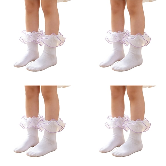 Grblisyd 4 Pairs Girls Big Ruffle Socks Soft Cute Classic Lace Frilly Dress Sock for Kids Daily School Party Birthday Breathable Lightweight Comfy Gift