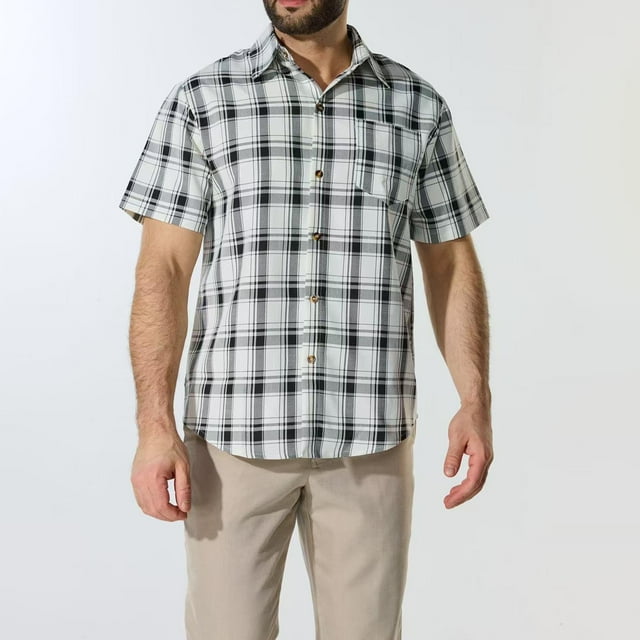 Weiqiqre Mens Shirts Short Sleeve Button Down Shirt Plaid Button Up Shirts Casual Work Shirts