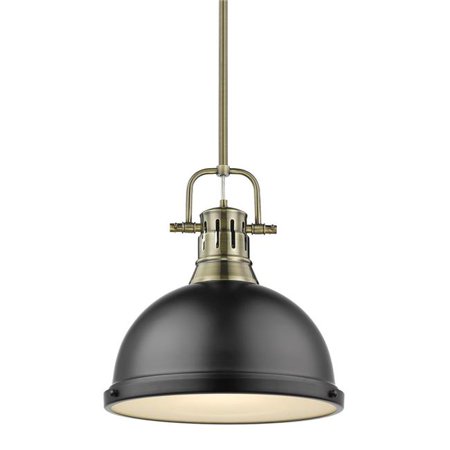 

Duncan 1 Light Pendant with Rod & Matte Black Shade Aged Brass