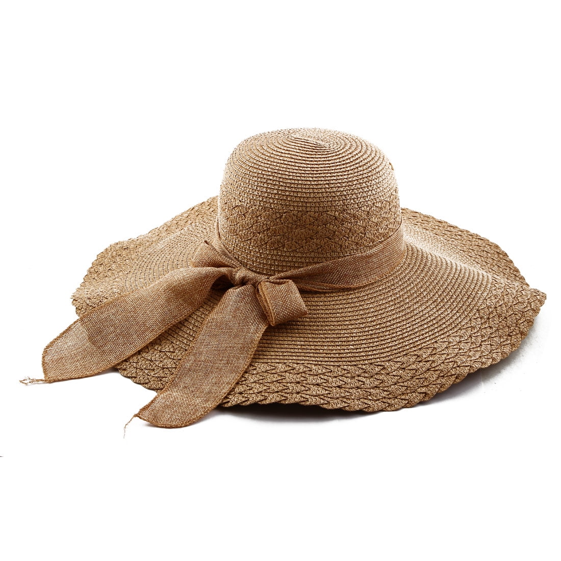 Woman Party Travel Wide Floppy Brimmed Summer Beach Straw Cap Sun Hat Khaki