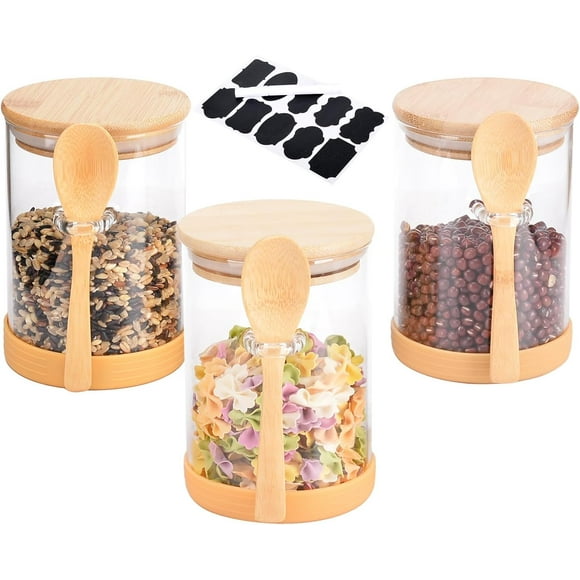 shiyou-Glass storage containers, Overnight Oats Containers with Airtight Lid and Spoon,1pc Spice Jars,Decorative Kitchen Canisters Set for Coffee, Tea, Sugar, Cookie, Bath Salt, Cereal 530ML (3-Circu