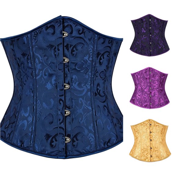 Krdevn Women's Jacquard Underbust Corset, Front Busk Boned Waist Cincher, Retro Waist Trainer Bustier for Dress Layering Party,Dark Blue