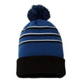 thumbnail image 5 of Stripe Pom Pom Cuff Acrylic Knit Beanie, Classic White/ Royal/ Black, One Size, 5 of 6