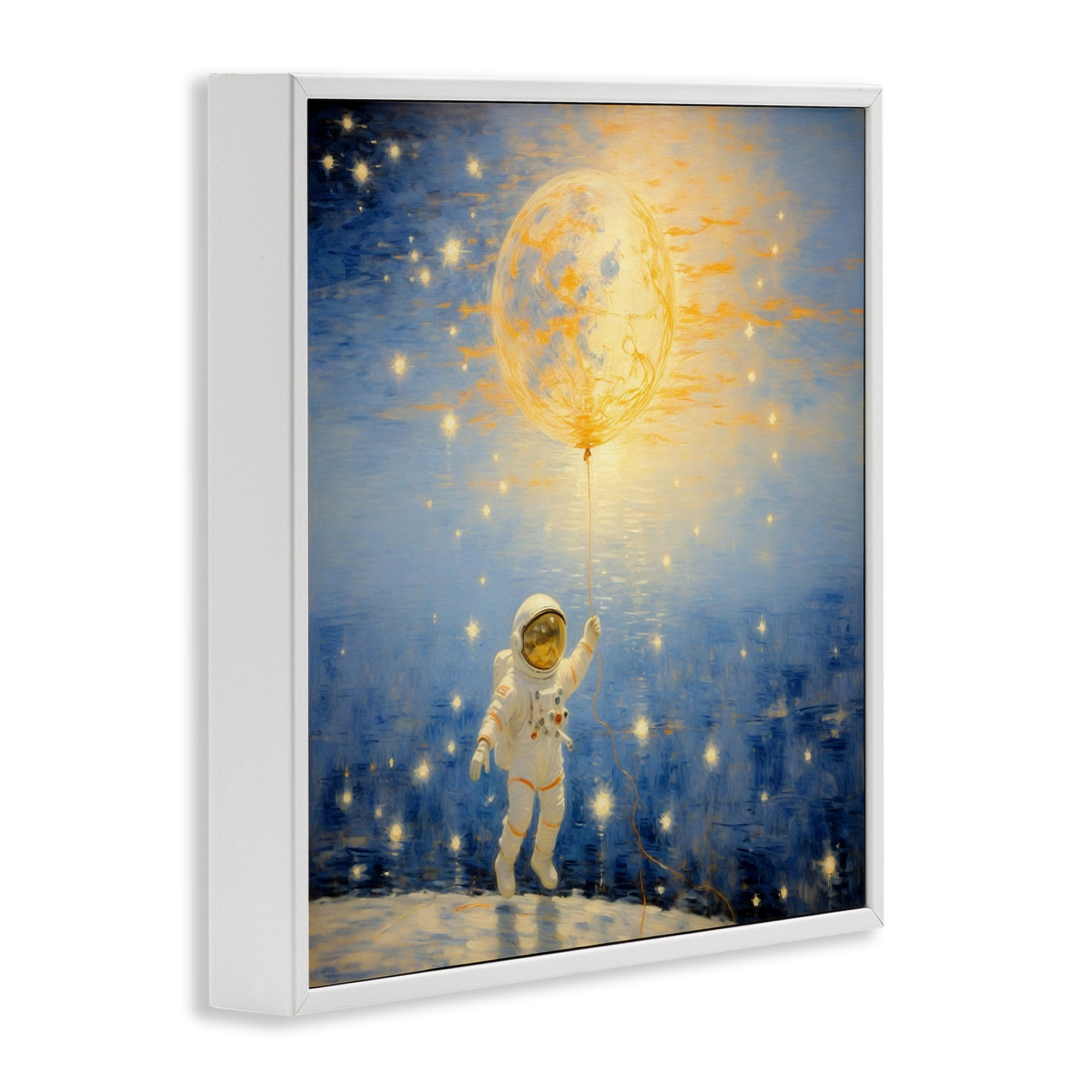 Astronaut with Dreamy Cosmic Balloon White Framed Giclee Art, design by Angie Hawke