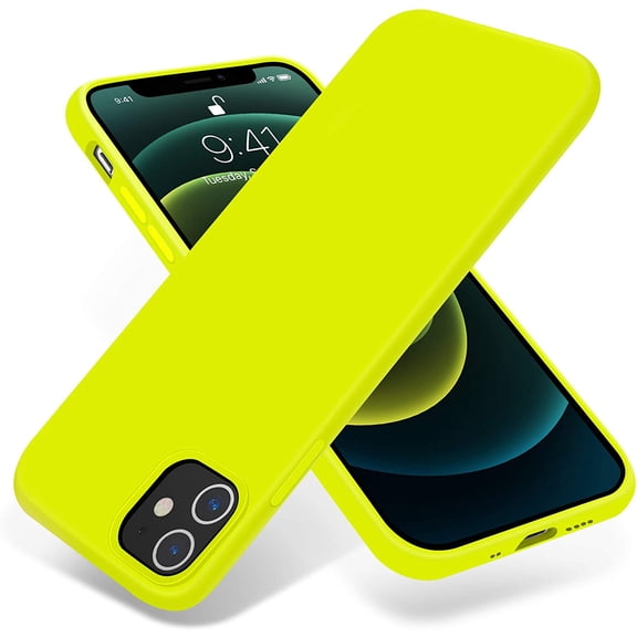 Compatible with iPhone 12 Mini Case 5.4 inch(2020),[Silky and Soft Touch Series] Premium Soft Liquid Silicone Rubber Full-Body Protective Bumper Case (Fluorescent Yellow)