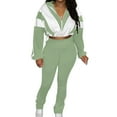 thumbnail image 2 of QATAINLAV Womens Fashion Sweatsuit 2 Piece Outfits Long Sleeve Cropped Jacket and Flared Leggings Color Block Jogger Tracksuits Sets, Green, L, Gifts for Girls, 2 of 8