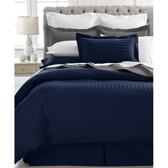Ensemble de Couette Rayée Ultra Douce 1800 Series 2 Pcs (Simple, Bleu Marine)