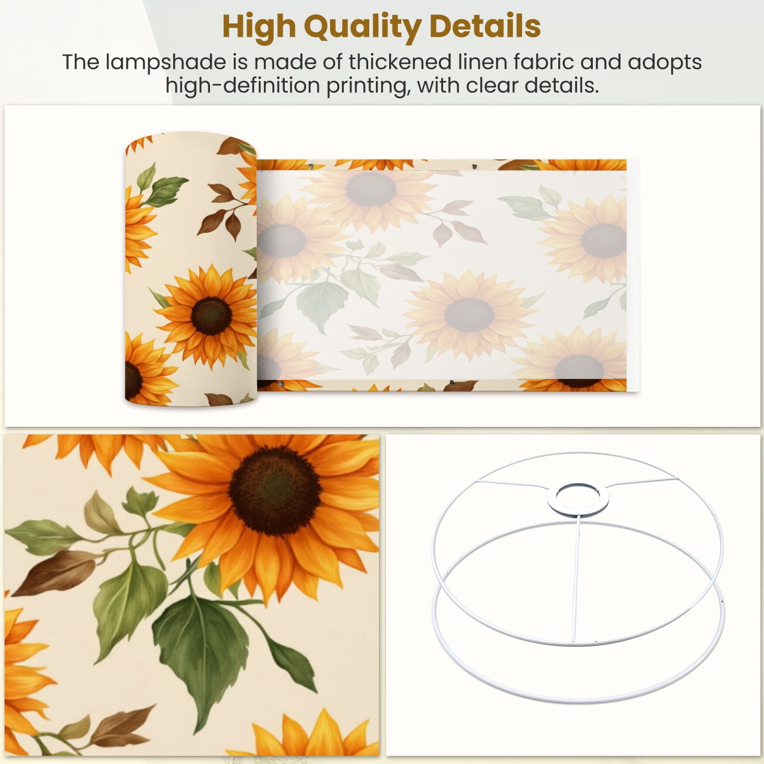 Linen Drum Lampshades Bright Sunflower Yellow Orange Petals Green Leaves 13"x13"x10" Light Shade for Table Lamps Floor Lamp Shades Lampshade Replacement Assembly Required