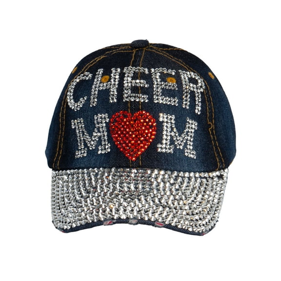 Top Headwear Cheer Mom Rhinestone Hat - Women's Shiny Bling Sports Mom Cap