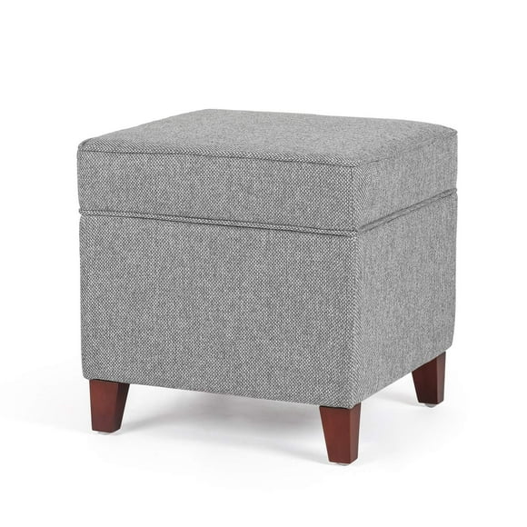 Adeco 17’’ Square Ottoman with Storage- Small Storage Ottoman Foot Rest with Hinged Lid- Light Gray Faux Linen Fabric Upholstered Footstool with Sturdy Wood Legs