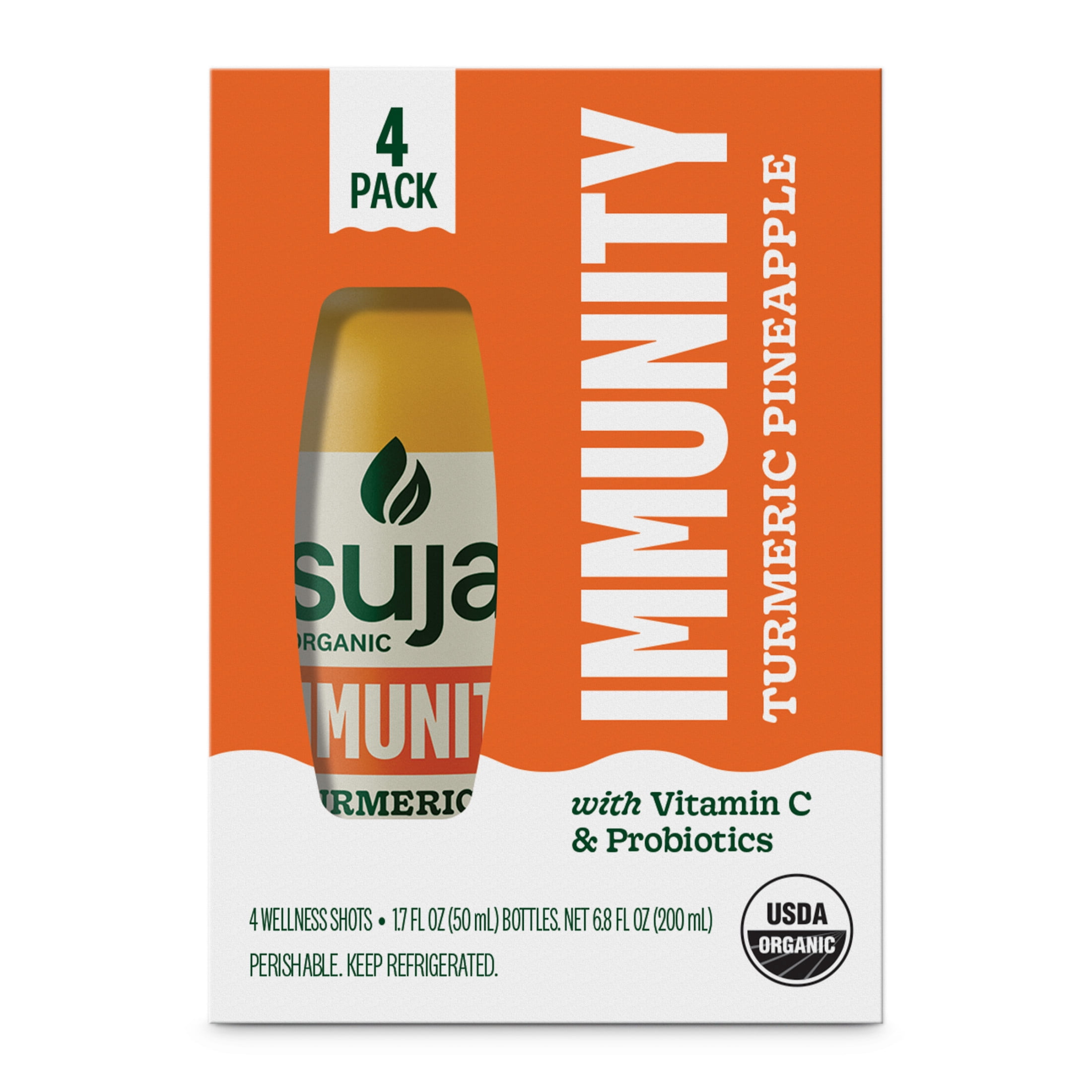 Suja Organic Immunity Turmeric Pineapple Wellness Shots, 1.7 fl oz Bottle, 4-Pack