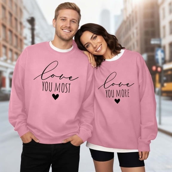 Couple Sweatshirts Womens Sweatshirt Husband and Wife Lightweight Pullover Tops Crew Neck Sweatshirt for Mens Unisex Long Sleeve Heart Print Holiday Sweatshirts for Women