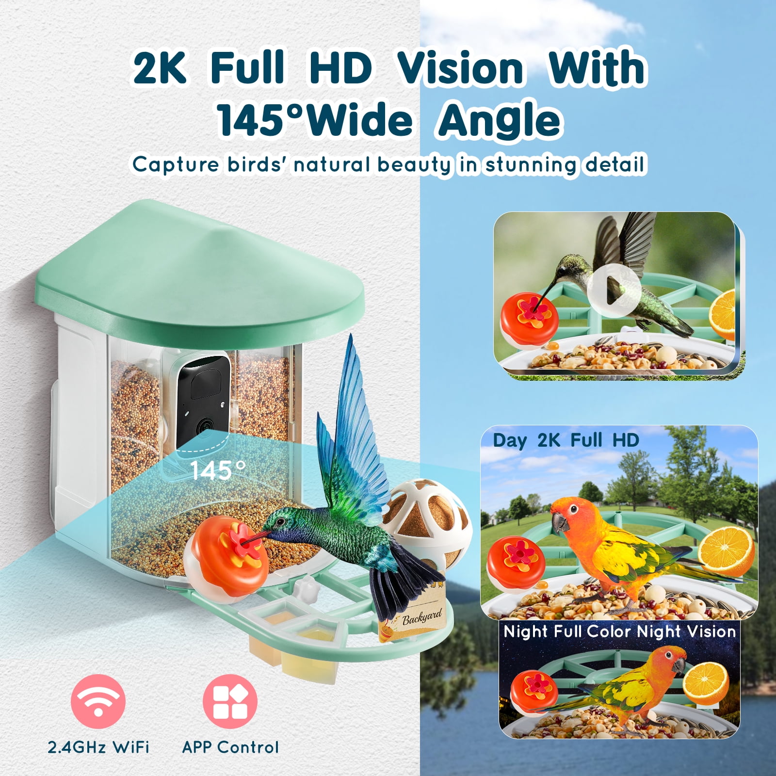VEVOR Smart Bird Feeder with Camera, 2K HD AI Identify 10,000+ Bird Species, Solar-Powered Bird Watching Camera with Auto Capture & Instant Notify, Wireless Outdoor Ideal Gift