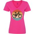 thumbnail image 3 of Inktastic Bicycle Vintage Cyclist Sunset Women's V-Neck T-Shirt, 3 of 5