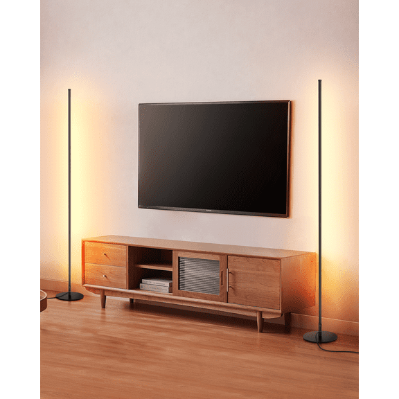 DEWENWILS LED Corner Floor Lamp Set of 2, Minimalist Dimmable Mood Lighting, 57.5 inch Standing Clearance Floor Lamps for Living Room, Bedroom, Office, 3000K, Black