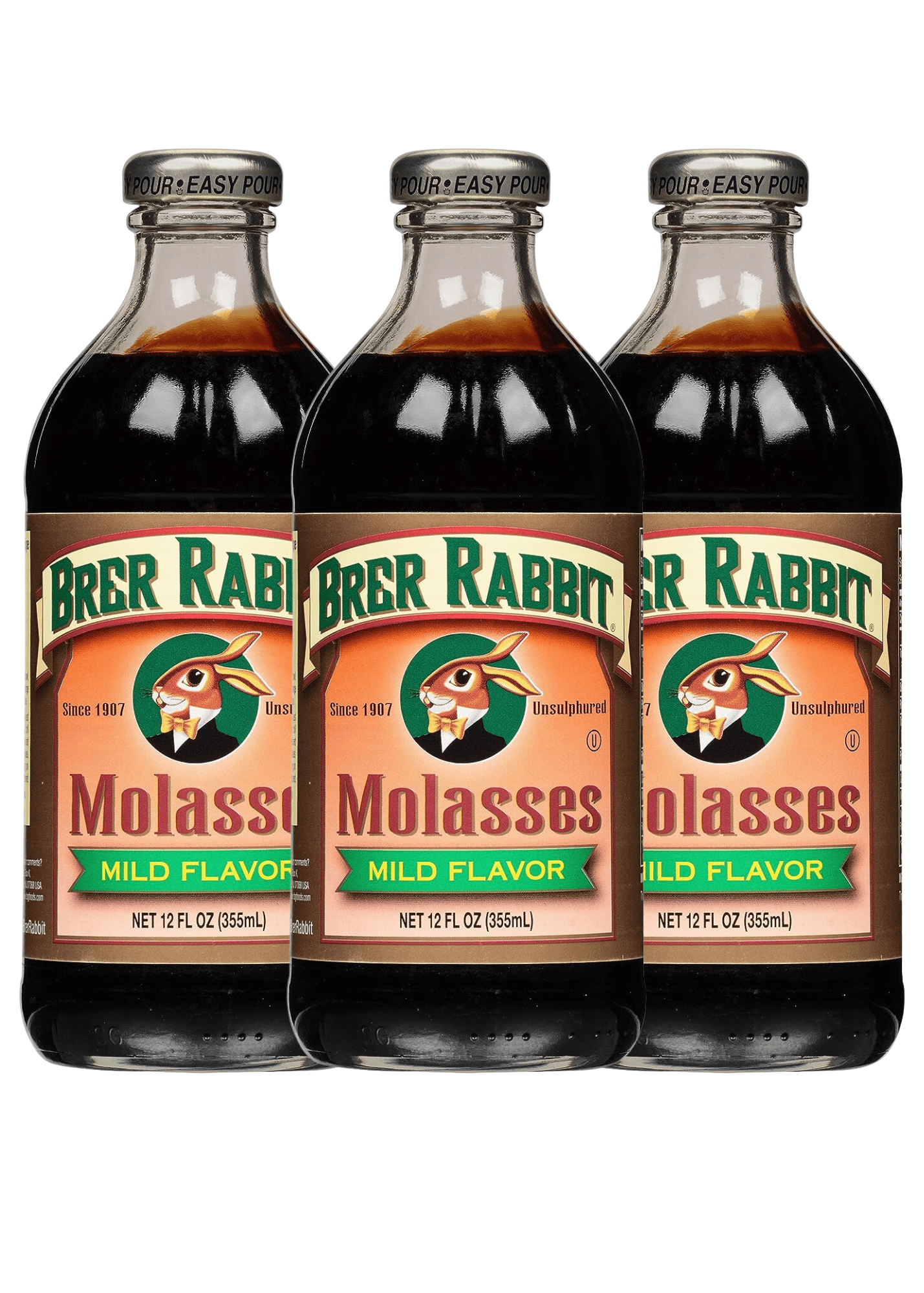 Brer Rabbit Mild Flavor Molasses, 3 Pack 12 Ounce Jars for Baking