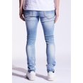 thumbnail image 4 of Crysp Denim Men's Light Wash Distressed Rip & Repair Skinny Fit Stretch Jeans (40, Light Blue Stonewash), 4 of 6