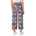 thumbnail image 4 of WTOBBY Women's Retro Stripe Print Elastic Waist Pants - Casual Wide Leg Trousers with Side Pockets & Breathable Linen Blend for Weekend Adventures,Blue L, 4 of 5