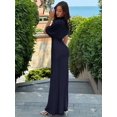 thumbnail image 6 of Navy Blue Elegant Cowl Neck Ruched Waist Maxi Dress, Minimalist Long Dress For Work Date Vacation, 6 of 8