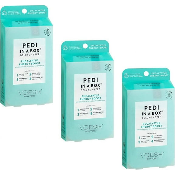 Voesh Pedi In A Box 4 In 1 Deluxe Pedicure Eucalyptus Energy Boost Pack Of 3