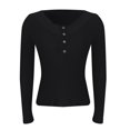 thumbnail image 5 of Bovemsi Y2K Long Sleeve T Shirt Lace Trimmed Open Collar Slim Fit Base Shirt Top for An Y2K Style, Black Summer Women's Long Sleeve T-Shirts, S, 5 of 9