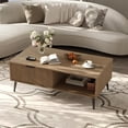 thumbnail image 1 of 2 - tier de madera coffee mesa con sliding door: almacenamiento mesa con solid wood legs, grande rectangle moderno cocktail mesa sala de estar, mid - century home & oficina in wood color, 1 of 8