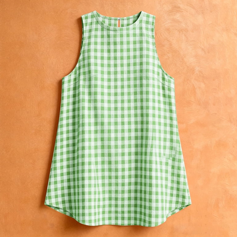 JIA JIA SHUANG Beach Dresses for Women Crew Neck Sleeveless Plaid Tank Dress Colorful Mini Dress for Travel and Daily Life(Green,XX-Large)