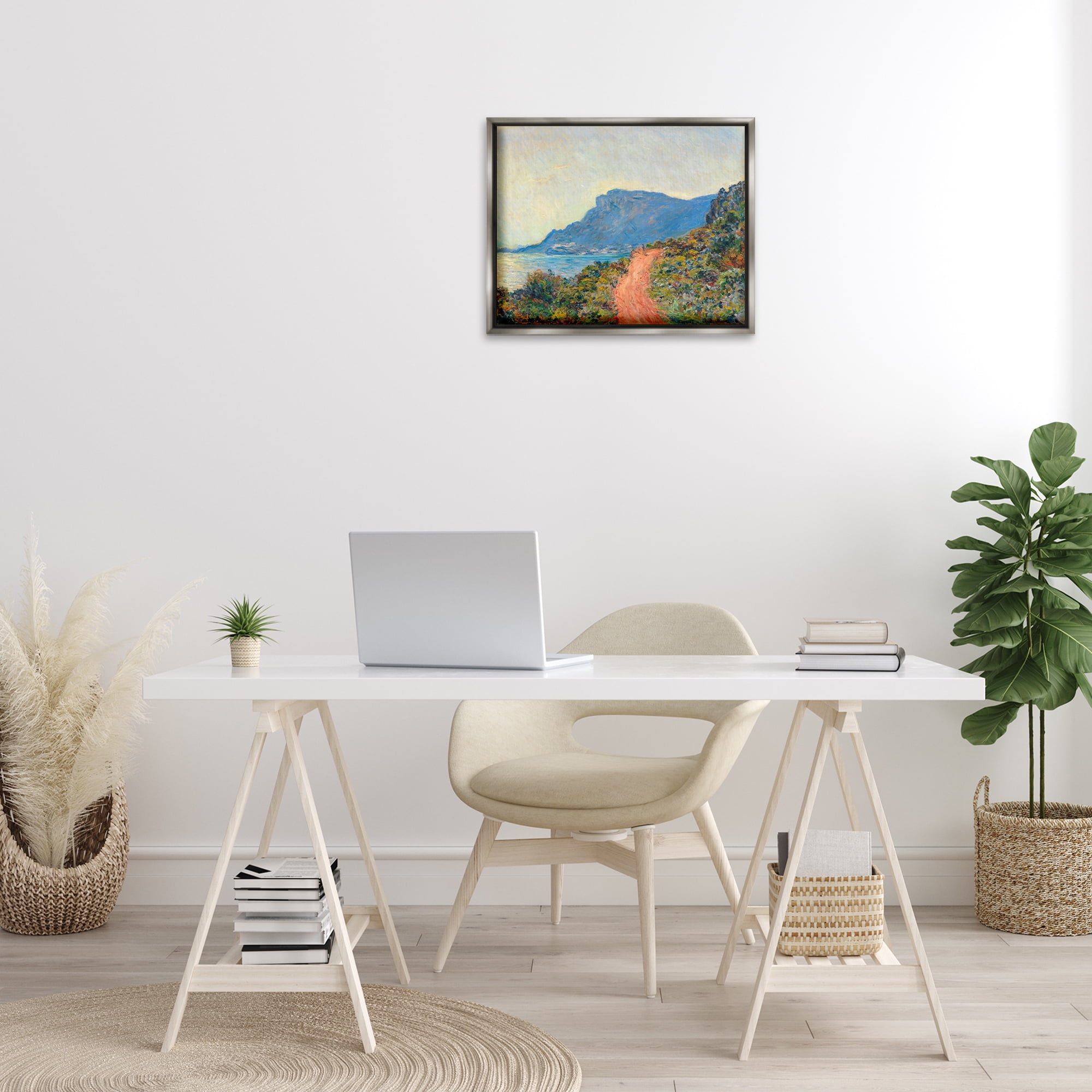 Stupell Industries Classic Monet Mountain Landscape Landscape & Nature Painting Gray Floater Framed Canvas Art Print Wall Art, 21 x 17