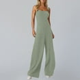 thumbnail image 2 of Lenpel Jumpsuits for Women Ribbed Knit Loose Sleeveless Wide Leg Rompers Soft Casual Overalls with Pockets, 2 of 7