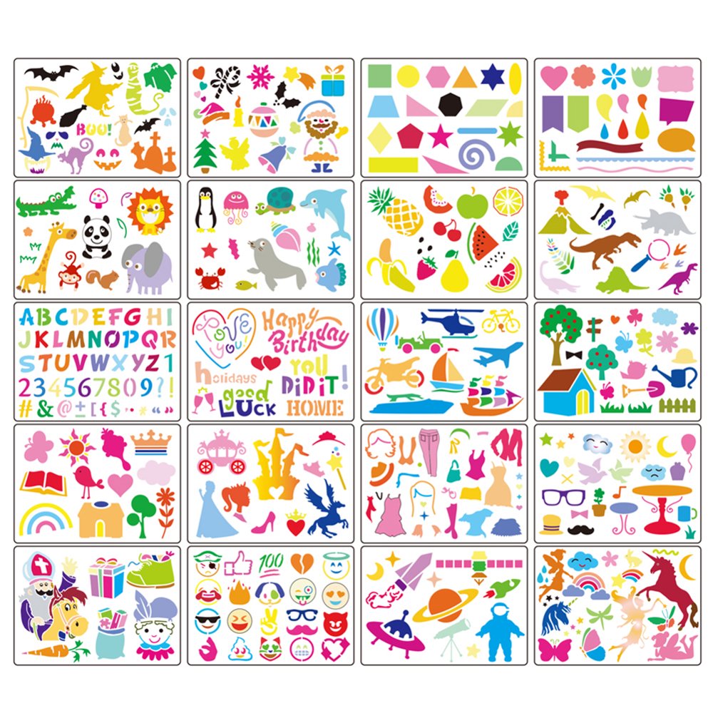 Famure 20Pcs Drawing Stencils Set for Kids Over 300 Different Patterns