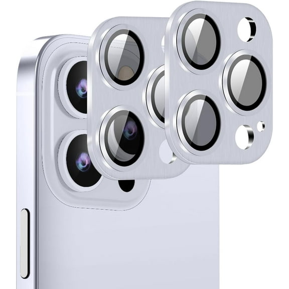 [Silver][2 Pack] Camera Lens Protector for iPhone 15 Pro/ 15 Pro Max,Ultra HD 9H Tempered Glass Camera Cover screen Metal Ring Case Friendly Scratch Resistant Easy to Install