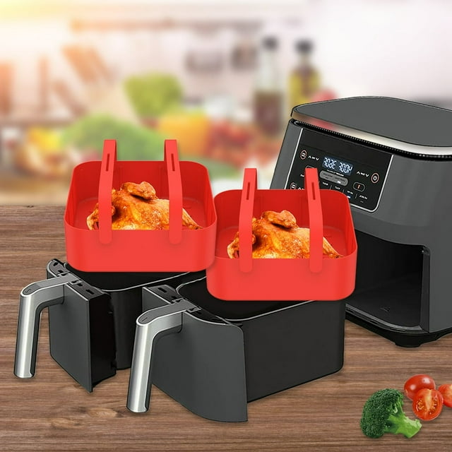 2Pcs Air Fryer Silicone Pot avec Poignée Réutilisable Air Friteuse Doublure Résistant à la Chaleur Air Friteuse Silicone Panier 7 Pouces Carré Poêle Air Fryer Accessoires Doublures pour Four à Air Friteuse Microwav