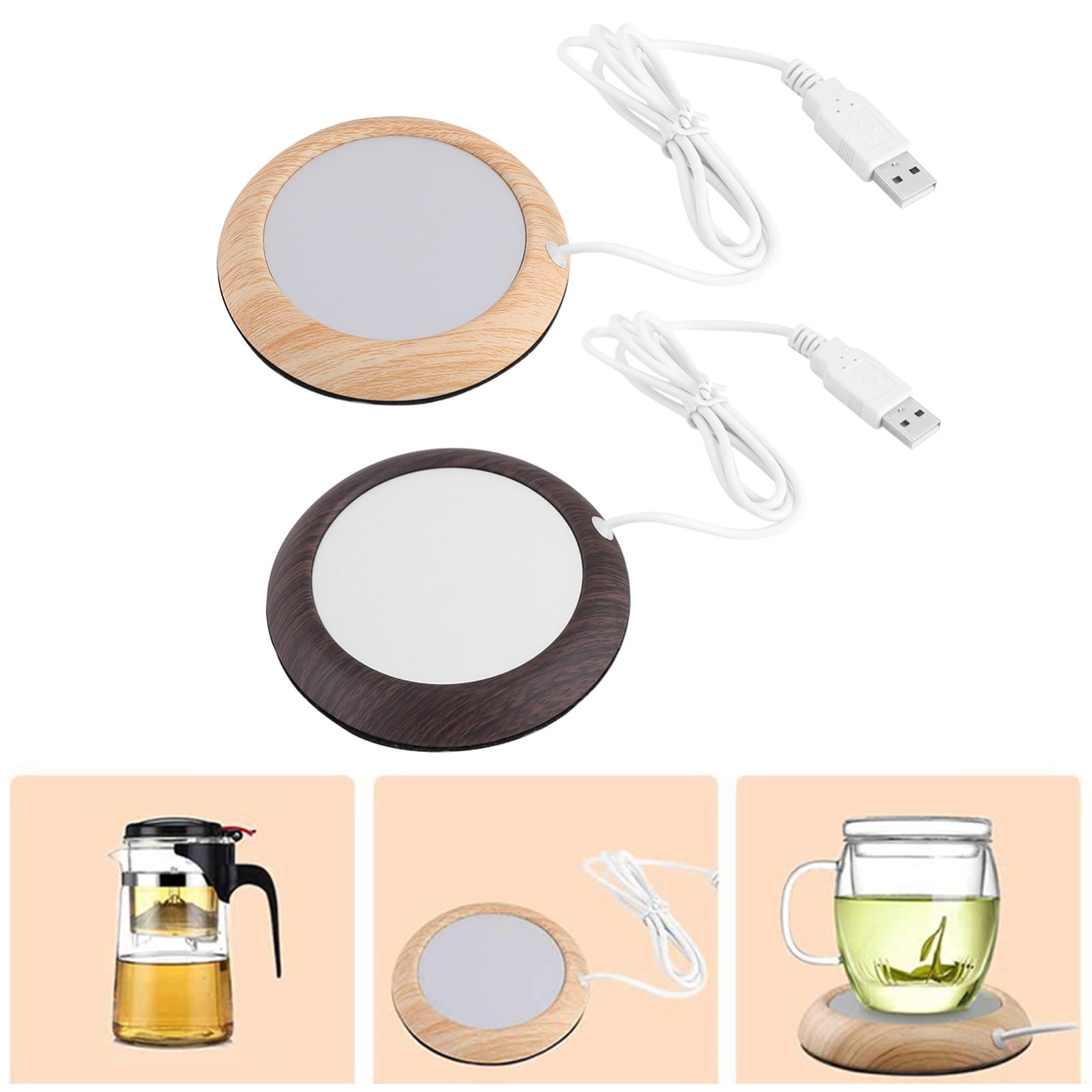 Beige USB Heat Beverage Mug Mat Wood Grain Cup Warmer Office Tea Coffee Heater Pad Girlfriend Gift 