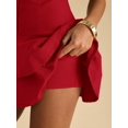 thumbnail image 3 of Red Women's Solid Color Deep V-Neck Ruffle Hem Sleeveless Dress, Dresses, 3 of 6