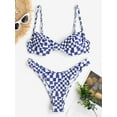 thumbnail image 6 of ZAFUL Women Leisure Ribbed Plaid Underwire Bikini Swimwear Blue S, 6 of 9