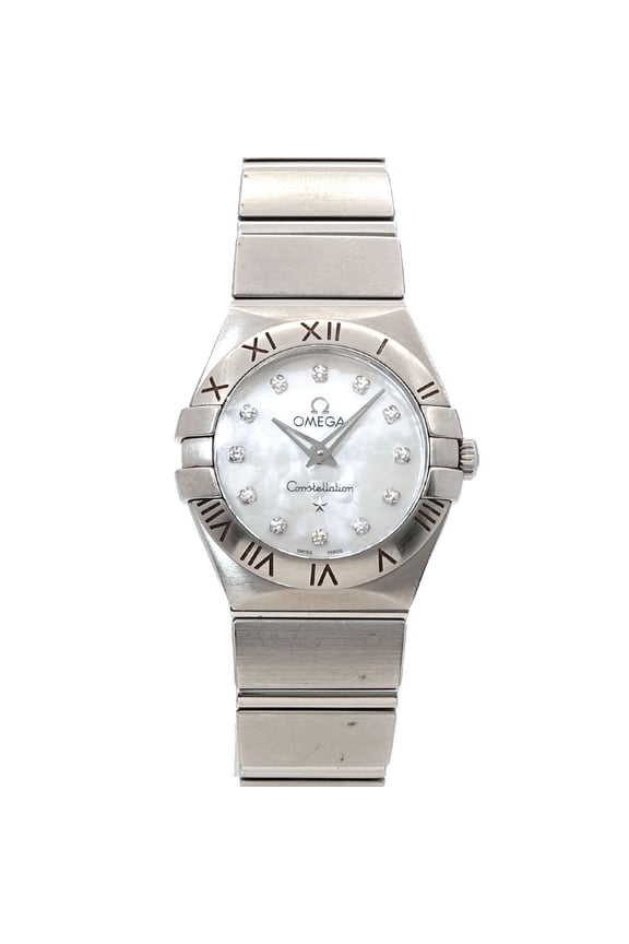 Pre-Owned Omega Constellation 123 10 24 60 55 001 Ladies' Watch 12P Diamond White Shell Quartz