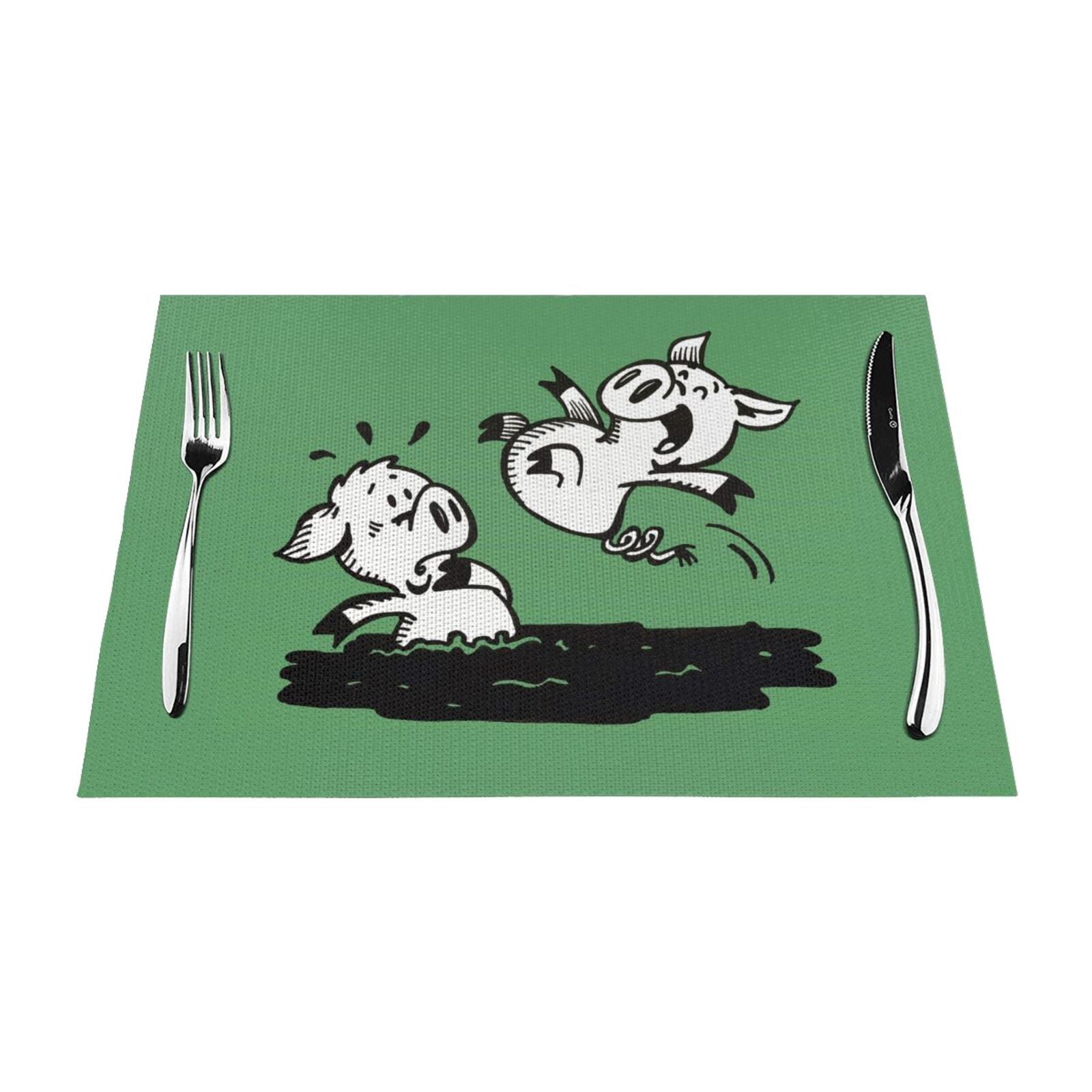 Pig Mat Table ZNDUO Placemats, 6 PCS Heat Resistant Stain Resistant Woven PVC ...